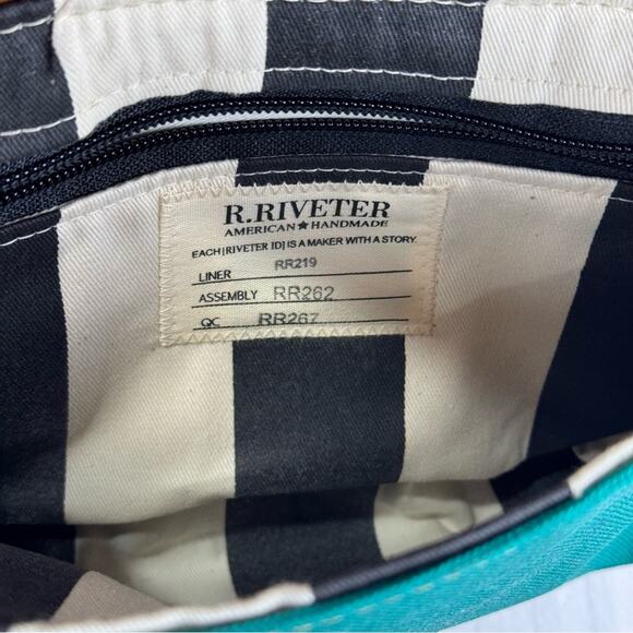 R. Riveter American Handmade Crossbody Purse Canvas Cotton Cow Hide Leather Bag - Picture 7 of 9